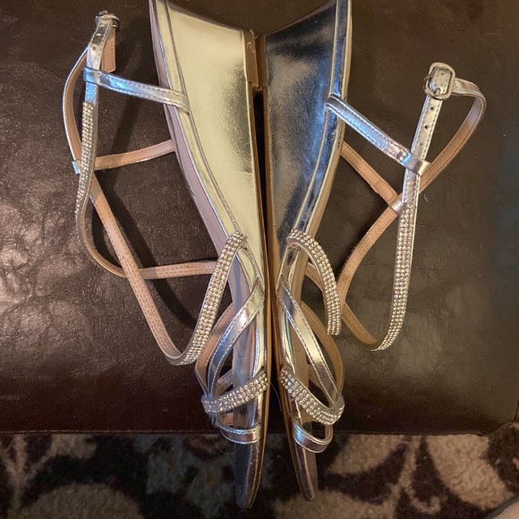 Silver and rhinestone low wedge party shoes. - Picture 4 of 6